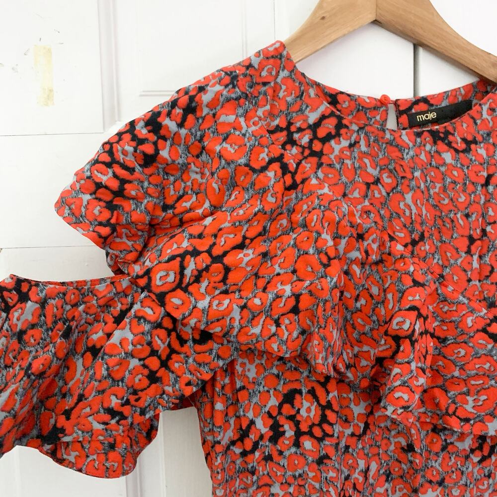 Maje Ruffled Leopard-print Crepe Midi Dress In Multi - Picture 8 of 15